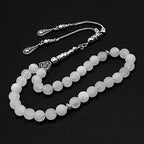 Natural Stone Worry Beads (8mm -33 Pieces) - Prayer Beads (Natural White Jade) - color: Natural White Jade Frosted Beads