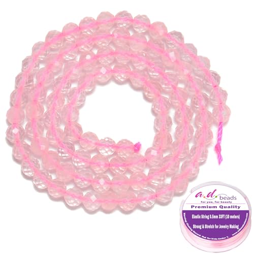 AD Beads Natural Gemstone Diamond-Cut Micro-Faceted Round Tiny 4mm Small Round for DIY Necklace Jewelry Making Beads (Rose Quartz) - color: Rose Quartz