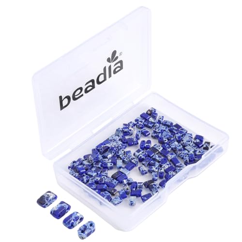 Beadia Royal Blue Imperial Jasper Stone Tila Beads 5x2mm Rectangle 2-Hole Spacer Beads for DIY Bracelet Earring Making 15"/Strand - color: Imperial Jasper Royal Blue, size: 5x2mm