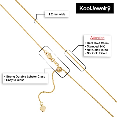 Kooljewelry Real 14k Yellow or White Gold 1.2 mm Sparkle Chain Adjustable Length Necklace (adjusts up to 22 inches) - color: Yellow