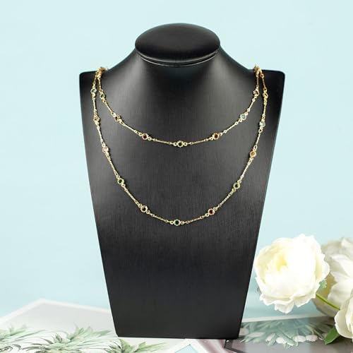 YOUBEIYEE 16.4 Feet Colorful Crystal Chain for Jewelry Making 18K Gold Plated Brass Jewelry Chains Bulk Light Gold Bar Chain Link Necklace Bracelet DIY for Women - color: Rhinestone