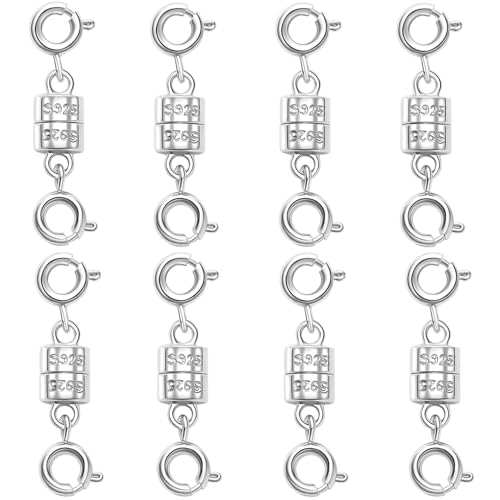 S925 Sterling Silver Magnetic Necklace Clasps and Closures,Magnetic Necklace Clasp for Jewelry Making Supplies (8silvery) - color: 8silvery