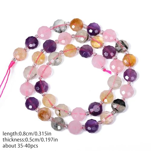 8×5mm Mixed Natural Stone Beads for Jewelry Making About 35-40pcs 1 Strand 15" Drilled Flat Faceted Cabochon Gemstone Beads for Bracelets Necklace DIY Crafts - color: Mixed