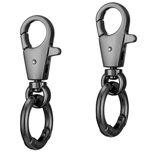 2 Pcs Double Opening Keychain Clip, Heavy Duty Zinc Alloy Swivel Lobster Clasp with Key Ring Spring Snap Hook Purse Clip for Jewelry Lanyard, DIY Crafts Purse Making Camping Travel Accessories (Black) - color: Black