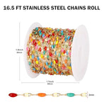 [16.5FT] 18K Gold PVD Plated Enamel Chains for Jewelry Making 2MM Stainless Steel Enamel Lip Link Chain Bulk for Necklace Bracelet - color: Gold Colorful