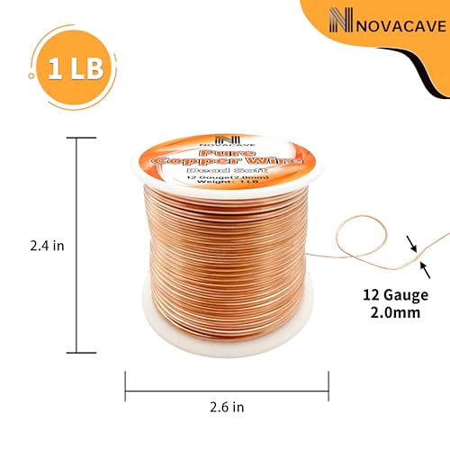 12GA Copper Wire for Jewelry Making, Dead Soft 1 LB Spool (2.0MM, 55Ft) Jewelry Wire for Beading, Electroculture Gardening - size: 12GA