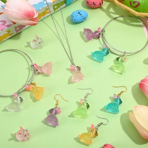 Augshy 64 Pcs Easter Rabbit Charms, Resin Bunnies Charms Luminous Rabbit Beads Easter Pendant Bulk Glow in The Dark Ornament for DIY Bracelet Necklace Earrings Jewelry Making Accessories Decorations - style: Easter Rabbit Style