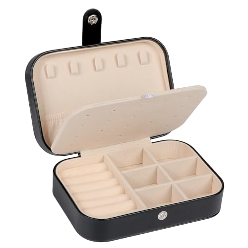 SLOZO Travel Jewelry Box,Upgraded Travel Jewelry Case,Portable Jewelry Boxes for Women,PU Leather Jewelry Box,Travel Jewelry Organizer for Necklaces,Rings,Earrings,Bracelets,Black - color: M-Black