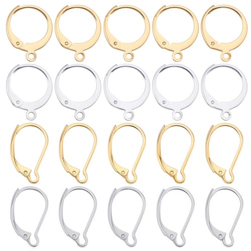 SUNNYCLUE 1 Box 80Pcs Leverback Earring Findings Huggie Hoop Earring Findings Lever Back Ear Hooks Lever Back Ear Hook Earwires for Jewelry Making Accessories DIY Craft Supplies - color: 1 Box 80pcs Stainless Steel Leverbacks Mixed Shaped Mixed Color