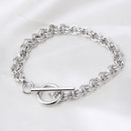 RUBYCA 10Pcs Toggle Clasp Silver Color Charm Rolo Bracelet Double Long Link Chain 20cm DIY Jewelry - color: 10 PCS, size: 20 CM