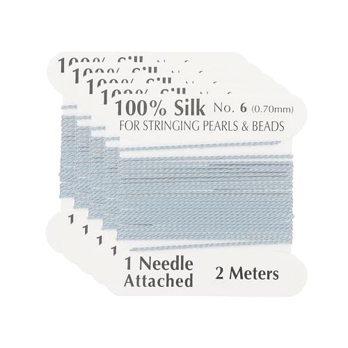 PATIKIL Silk Cord Thread, 5 Pcs Pure Silk Beading Thread Cord Size 0.6 mm with The Knotting Pearls Needle Attached, Medium Blue - color: Medium Blue
