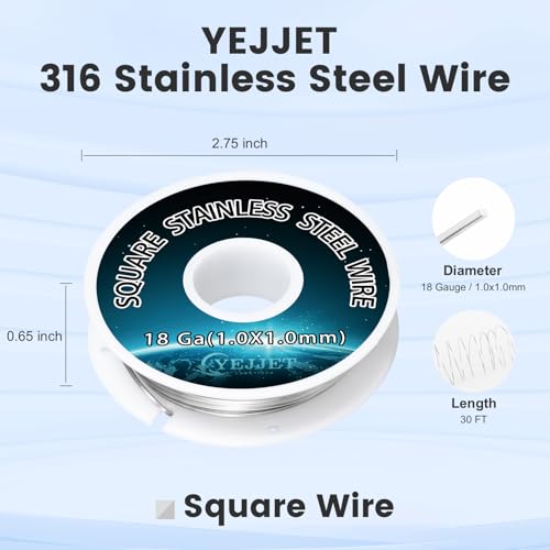 Square 316 Stainless Steel Wire 18ga – Jewelry Making Wire for Crafting & Beading – 30 Feet - color: 18ga（1.0x1.0mm）