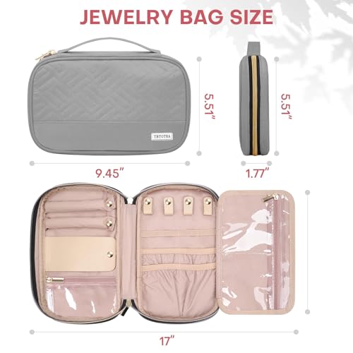 Jewelry Travel Case Organizer for Necklaces, Earrings, Rings, Bracelet, Watch, Soft Sided, Grey - color: Grey