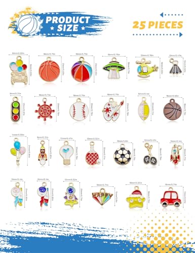 JIALEEY 25Pcs Assorted Gold Plated Enamel Mixed Sport Traffic Charm Pendant DIY for Necklace Bracelet Jewelry Making and Crafting