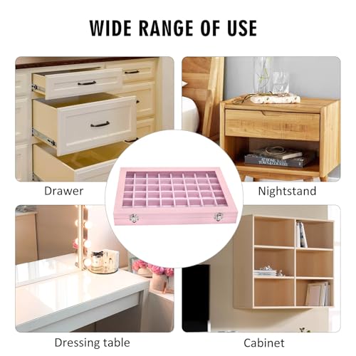 Siveit Jewelry Tray Organizer Box 48 Grid Jewelry Display Organizer Box with Transparent Lid Rings Earrings Necklaces Pendants Display Box Suitable for Women and Girls (48 Grid, Pink) - color: Pink