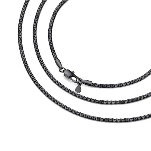 Bestyle 18K Gold Plated/Silver/Black Chain for Men, Hypoallergenic 2/4/6/8mm Stainless Steel Flat Link Chain Necklace for Men & Women Hip Hop Jewelry, 14-30" - color: 2mm-Black, size: 22 Inch