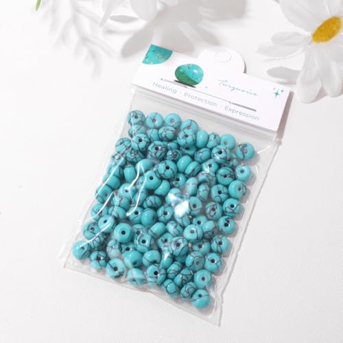 Raicegs 100pcs 5×8mm Rondelle Turquoise Beads Natural Gemstone Beads Abacus Disk Stone Loose Beads for Jewelry Making DIY Bracelets Necklace - color: Turquoise, size: 5×8mm Rondelle