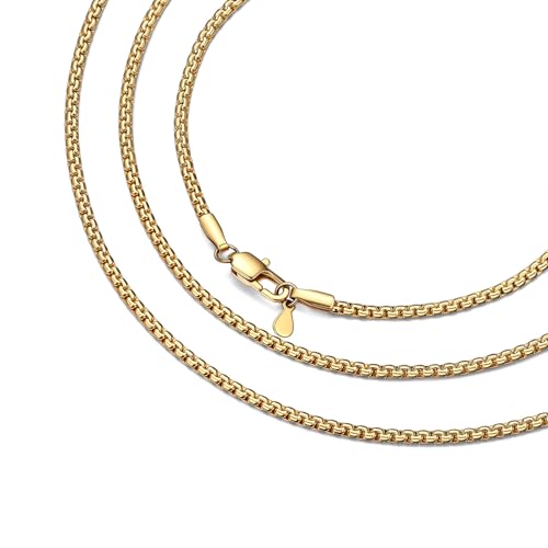Bestyle 18K Gold Plated/Silver/Black Chain for Men, Hypoallergenic 2/4/6/8mm Stainless Steel Flat Link Chain Necklace for Men & Women Hip Hop Jewelry, 14-30" - color: 2mm-Gold, size: 20 Inch
