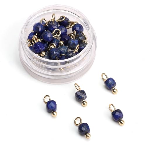 Beadia Natural Faceted Cube Stone Charms 4mm 30pcs with Untarnish Metal Accessories Loose Square Beads for DIY Jewelry Making - color: Lapis Lazuli