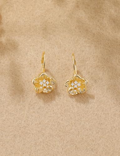 Mameloly Flower Earrings for Women Dainty 14K Gold Plated White Freshwater Pearl Stud Earrings Hypoallergenic - color: CZ Flower
