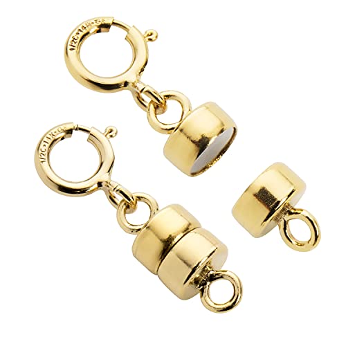 Jewelili Yellow Gold Filled Round Magnetic Clasp Converter | Converts Necklaces or Bracelets with Spring Ring Clasp | 2 Pieces | Gift Box Included | Timeless Fashion Jewelry - color: Yellow Gold Filled, size: 2 Clasp