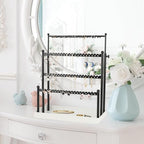 Tirzah 3-Tier Adjustable Earring Necklace Holder Organizer Stand, Black Jewelry Display Tree with 105 Slots, 10 Double-Sided Hooks, White Tray for Women, Girls - color: White & Black, for Necklace Earring