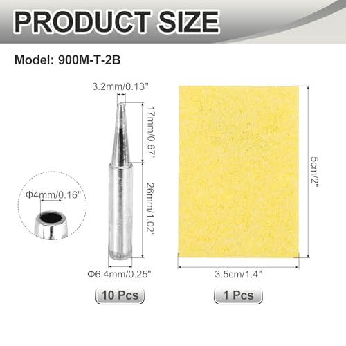 MECCANIXITY Pack of 10 900M Solder Tips Internally Heated Soldering Tips with Cleaning Sponge Pad Replacement Welding Accessories Kit for Electrical Solder Station Tip (900M-T-2B) - style: 900M-T-2B