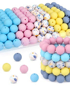 100 Pcs 15mm Silicone Beads for Keychain Making, Flowers Silicone Beads Bulk Round for Bracelets Pens Crafts Jewelry Making (Flowers) - color: Flowers