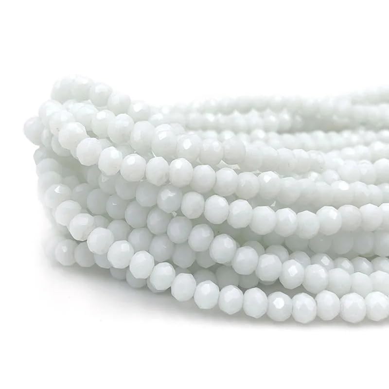 415pcs Rondelle Crystal Glass Beads 2mm 4mm 6mm 8mm Mixed Sizes, Faceted Briolette Spacer Czech Seed Loose Beads for DIY Jewelry Making (White) - color: White
