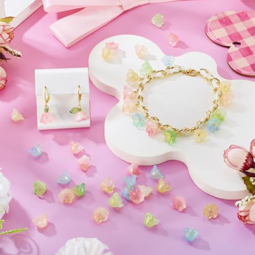 Beadthoven 200Pcs Flower Glass Bead Caps Transparent Glass Crystal Trumpet Lily Flower Beads Floral Loose Spacer Bead Charms for Bracelet Necklace Earring Jewelry Making - color: Trumpet-Colorful
