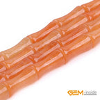 GEM-Inside 30Pcs 5x12mm Natural Orange Aventurine Jade Plant Bamboo Knot Bone Charms Beads for Jewelry Making Power Energy Chakra Stone Beads - color: Orange Aventurine