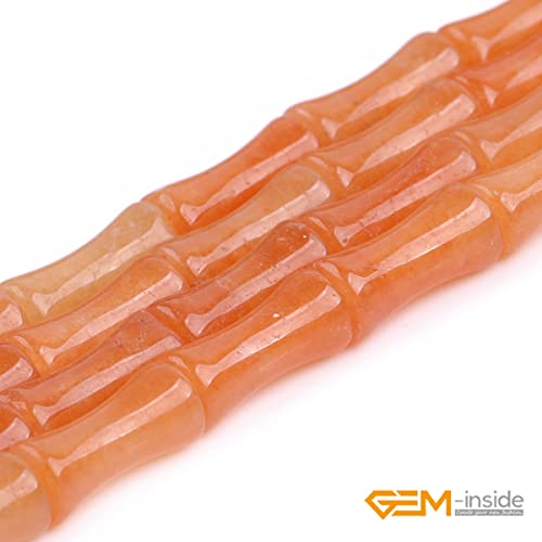 GEM-Inside 30Pcs 5x12mm Natural Orange Aventurine Jade Plant Bamboo Knot Bone Charms Beads for Jewelry Making Power Energy Chakra Stone Beads - color: Orange Aventurine