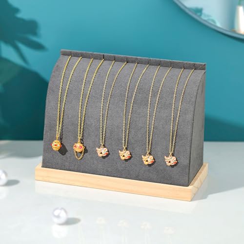 Cambered Necklace Display Stand with Flannelette Soft Mat Wood Jewelry Organizer Tabletop Display Holder for Necklaces, Choker Pendant (Dark Grey) - color: Dark Grey
