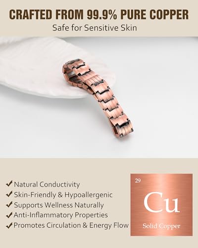 Jecanori Pure Copper Bracelet for Men, 5X Strength Magnetic Bracelets for Men with 5,000 Gauss Ellipses Magnets & Premium Butterfly Clasp - style: Smooth