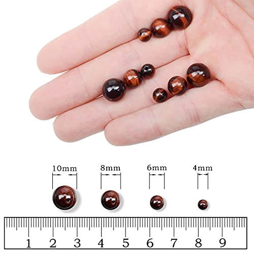 AD Beads Natural Gemstone Round Loose Beads 15" for Bracelet Necklace Earrings Jwelery Making Crafts DIY (4mm, Red Tiger Eye) - color: Red Tiger Eye, size: 4mm