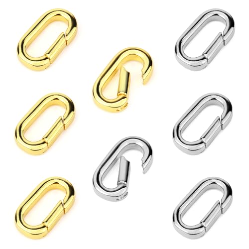 4 PCS 18K Gold Plated Carabiner Clasps and Closures and 4 PCS Silvery Claps for Jewelry Making Bracelet Necklace Oval Connector - color: 4 Golden+4 Silvery