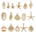 16Pcs Beach Charms, Summer Pendant Starfish Seashells Conches Ocean Charms for Jewelry Making, Alloy Charm Pendants for Bracelets Necklaces Earrings Keychain DIY Crafts Accessories, Gold