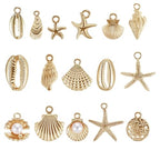16Pcs Beach Charms, Summer Pendant Starfish Seashells Conches Ocean Charms for Jewelry Making, Alloy Charm Pendants for Bracelets Necklaces Earrings Keychain DIY Crafts Accessories, Gold