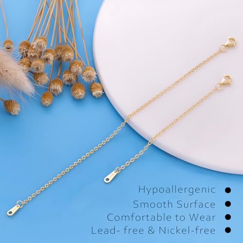 Gold Necklace Extender 14K Gold Plated Durable Necklace Extender, 925 Sterling Silver Chain for Bracelet Anklet, 2 Piece Set 3" 6" Inches - color: Gold, size: 3 6 inch