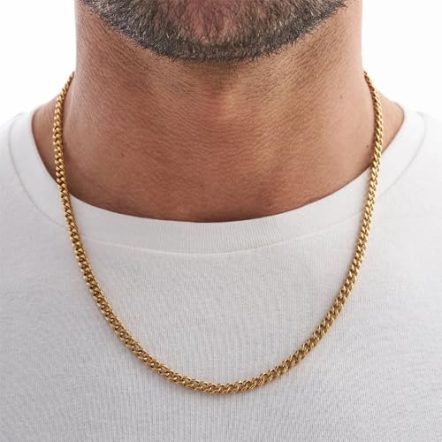 4/6mm Cuban Link Chains for Men - Gold/Silver Plated Stainless Steel Miami Curb Chain Necklace - No Tarnish Hip Hop Mens Jewelry, 18"/20"/22"/24" - color: 4MM Gold Chain, size: 18inch