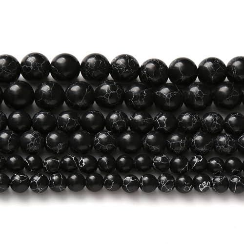 Black Turquoise Stone Beads for Jewelry Making Gemstone Round Crystal Bracelet Necklace 1 Strand 15.5inch 35PCS 10MM - color: Black turquoise, size: 10MM