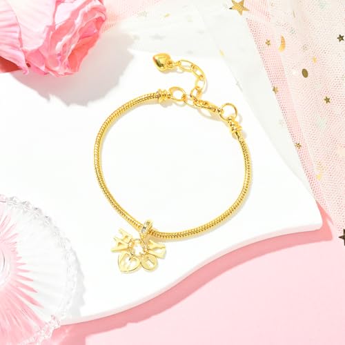 Charms for Jewelry Making Real 18K Gold Plated Dangle Charms Large Hole European Brass Pendant for Bracelet Necklace Women Gift - style: Letters