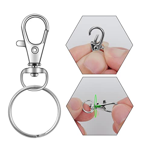 70PCS Swivel Snap Hooks with Key Rings, Metal Lobster Claw Clasp, Keychain Rings for Crafts 1.25inch/32mm - color: silver, size: 32mm