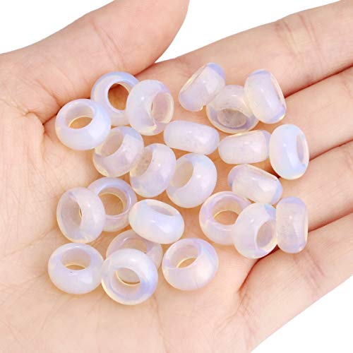 TUMBEELLUWA 40pcs Crystal Stone Large Hole Beads for Jewelry Making Macrame Beads for Hair Braids(14mmx8mm), Opalite + Indian Agate + Amethyst + Green Aventurine - color: #1 Green+Purple+White+Other
