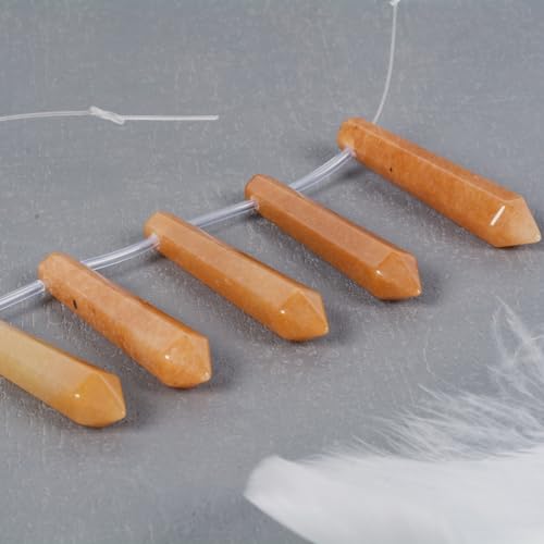 50mm Natural Orange Aventurine Hexagonal Wand Jewelry Making Crystal Pointed Chakra Reiki Healing Beads 2mm Hole Drilled(Pack of 5) - color: Orange Aventurine