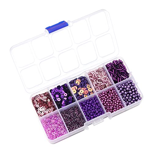 Assorted Beads for Jewelry Making, Glass Seed Bugle Tube Beads Loose Sequins Multiple Sizes for Crafts Sewing Jewelry Making - color: drak purple