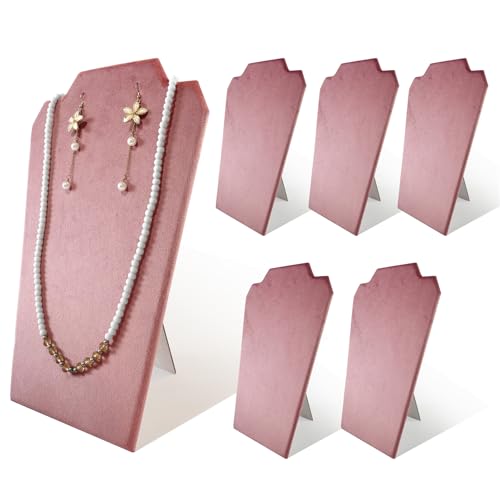 6Pcs/Set Necklace&Earring Display stand Velvet Jewelry Set Easel Display Rack Jewelry Display Stand for Vendors Jewelry Bust (Pink, L) - size: L