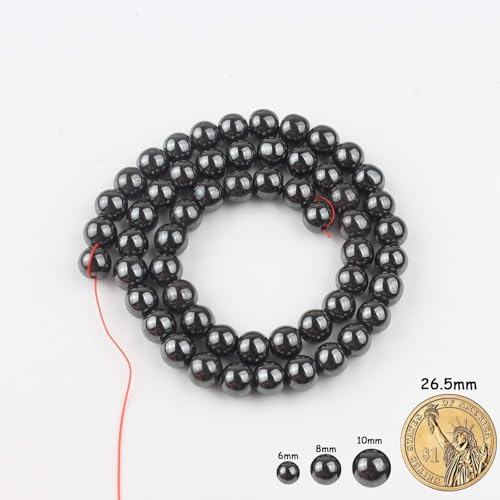 Yochus 60pcs Black Hematite Beads，6mm Healing Power Natural Stone Round Loose Beads for Jewelry Making Earring Necklace DIY Crafts - color: Black Hematite, size: 6mm 60beads