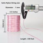 LUSTEMBER 330 Feet Satin Nylon String, 1 mm Silky Smooth Durable Nylon Cord for Jewelry Making, Bracelets, Beading, Necklaces, Macrame, Kumihimo, Rattail, and Chinese Knot Craft - size: Pink