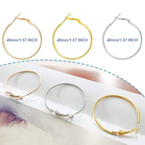 60Pcs Round Hoop Earring Findings Stainless Steel Earrings Beading Making Open Beading Hoop for Jewelry Making DIY Crafts Art Creation (40mm) - color: 40mm